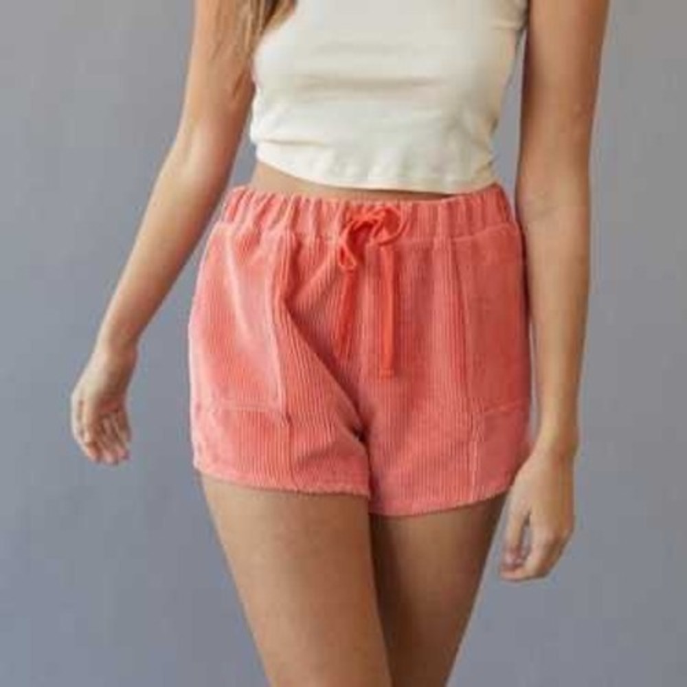 BDG Urban Outfitters Toni Corduroy Ribbed Shorts Coral Pull-On Stretch Small‎